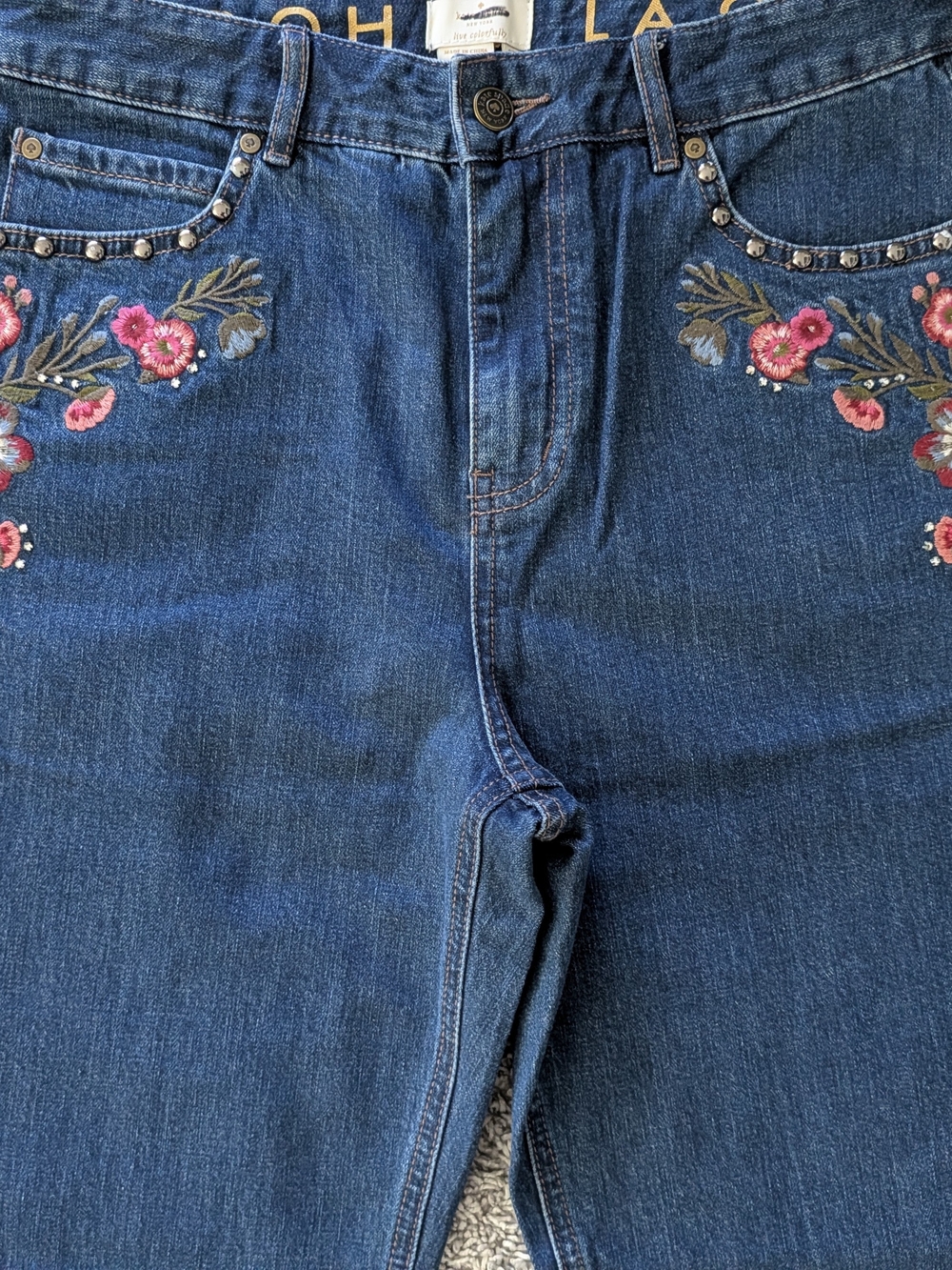 Kate Spade Broome Street ditsy floral embroidered raw hem straight leg jeans - Picture 3 of 7